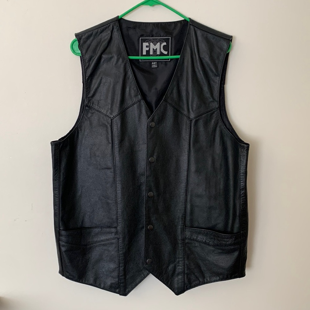 FMC Real Black Leather Biker Vest Size Extra Large